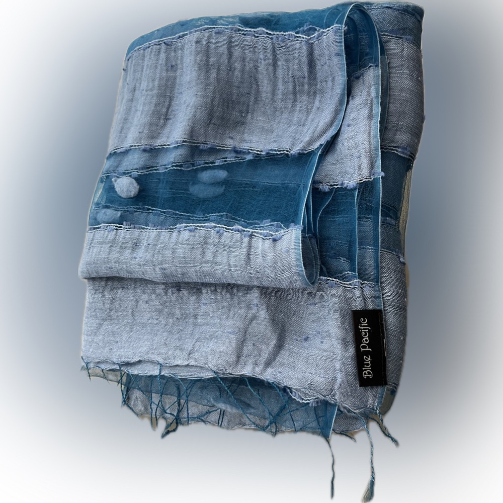 🪺New HAND WOVEN SILK PANEL SCARF/SHAWL-by BLUE PACIFIC | Vintage Denim Blue - Picture 5 of 17